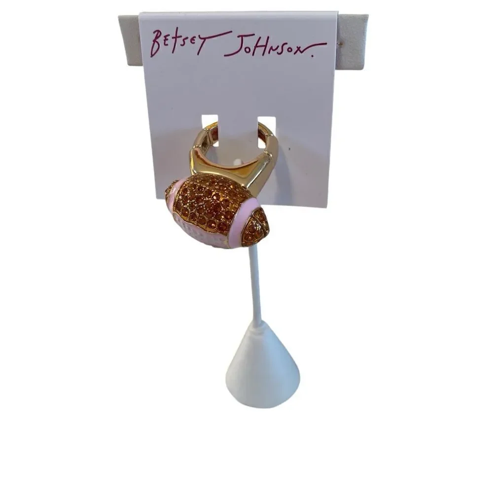Betsey Johnson Sparkly Pave Crystal Football Cocktail Ring w/ Stretch Band.
